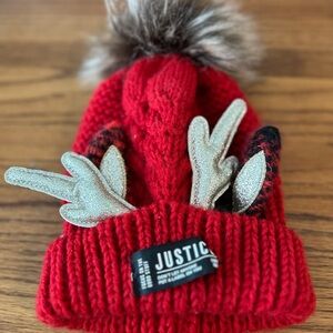 ❤️5 For $20❤️ Justice Red Reindeer Antlers Holiday Beanie Pom Pom 

Size Youth